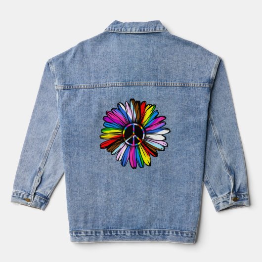 Progress Pride Peace Daisy - LGBTQ+ Love Wins Denim Jacket (Achterkant)