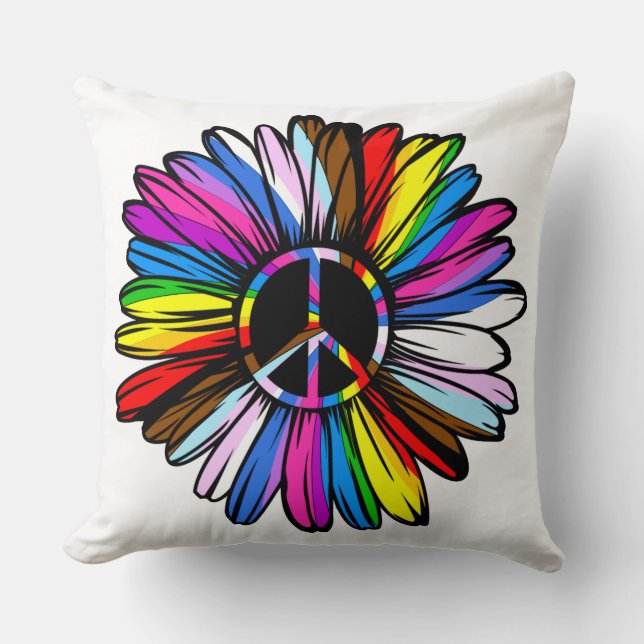 Progress Pride Peace Daisy - LGBTQ+ Love Wins Kussen (Voorkant)