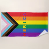 Progress Pride Regenboog Merica Gay Amerika Maatwe Strandlaken (Voorkant)