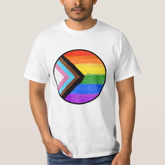 Progress Pride Strepen Geschilderde Knop T-shirt (Voorkant)