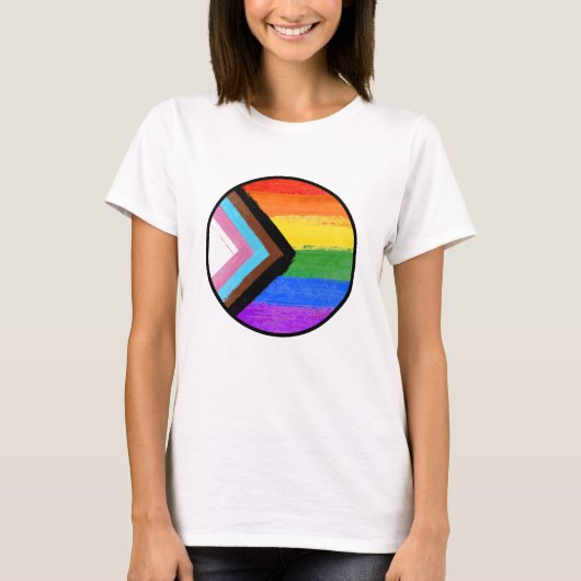 Progress Pride Strepen Geschilderde Knop T-shirt (Voorkant)