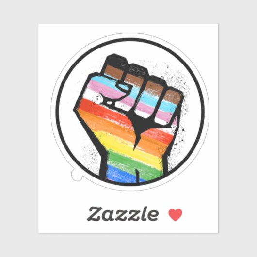 Progress Pride Vuist Cirkel Sticker (Vel)
