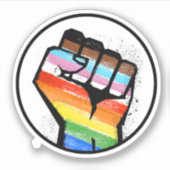 Progress Pride Vuist Cirkel Sticker (Voorkant)