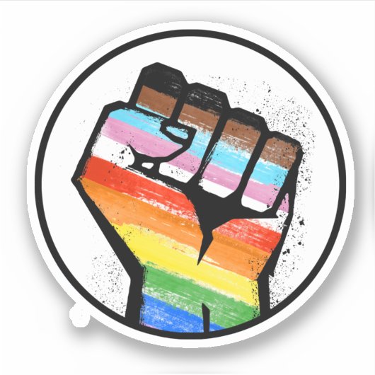 Progress Pride Vuist Cirkel Sticker (Voorkant)