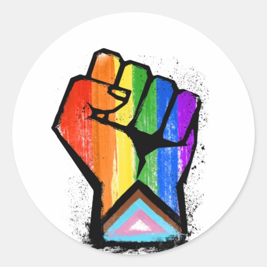 Progress Pride Vuist Ronde Sticker (Voorkant)