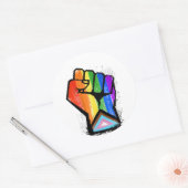 Progress Pride Vuist Ronde Sticker (Envelop)