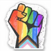 Progress Pride Vuist Sticker (Voorkant)