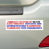 PROGRESSIEVE IDEOLOGIE Cultuur van de Dood Omarmin Bumpersticker (Op auto)