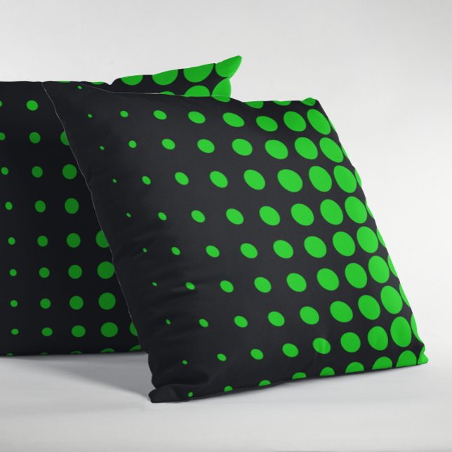 Progressieve Stippen voor zwart en kalkgroen Kussen (Black and Green Half Tone Dots Pillow)