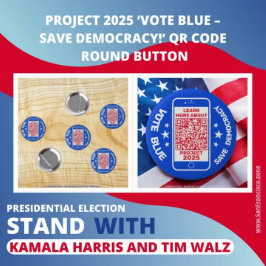 Project 2025 'Stem blauw - red democratie!' QR-cod Ronde Button 5,7 Cm
