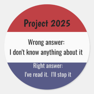 Project 2025 - Verkeerd antwoord Ronde Sticker