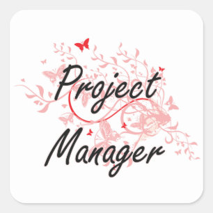Project Manager Artistiek Job Design met Butterfly Vierkante Sticker