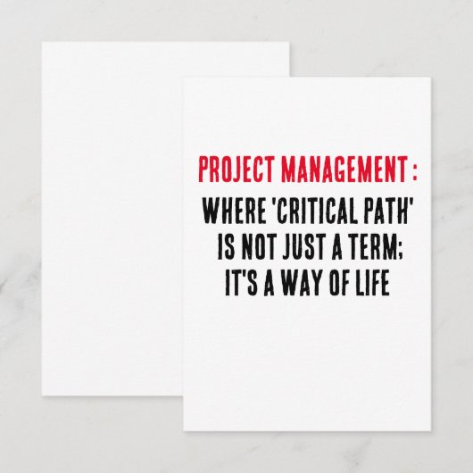 Projectbeheer waar 'kritisch pad' niet is bedankkaart (Voorkant / Achterkant)