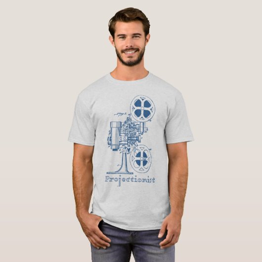 Projectionist T-Shirt (blauw ontwerp) (Voorkant volledig)