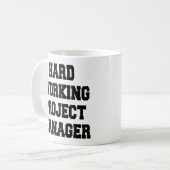 Projectmanager met hard werk koffiemok (Voorkant links)