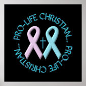 ProLife Christelijk met dwars- en roze/blauwe lint Poster (Voorkant)