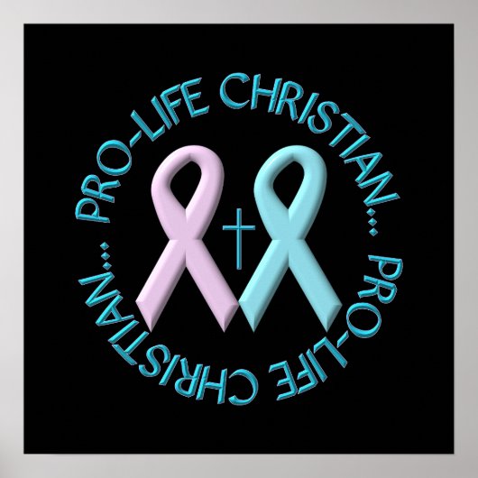 ProLife Christelijk met dwars- en roze/blauwe lint Poster (Voorkant)