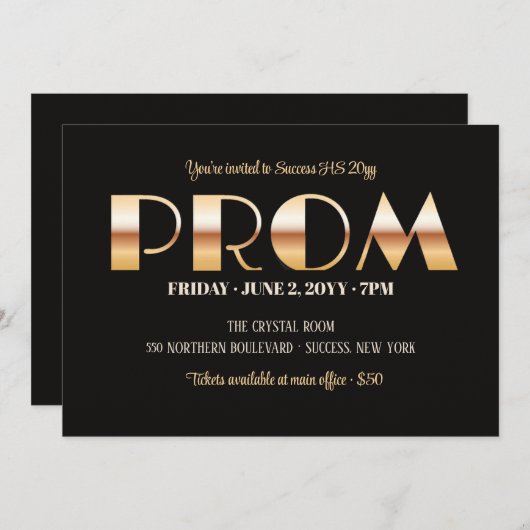 Prom Bold Letters Invitation Kaart (Voorkant / Achterkant)
