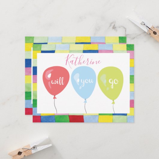 Prom Dance Promposal Balloon Kaart (Voorkant / Achterkant in situ)
