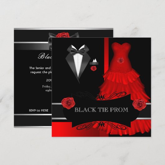 Prom High School Dance Formal Red Black Stropdas Kaart (Voorkant / Achterkant)