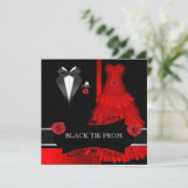 Prom High School Dance Formal Red Black Stropdas Kaart (Staand voorkant)