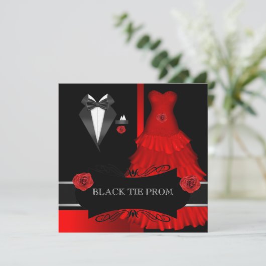 Prom High School Dance Formal Red Black Stropdas Kaart (Staand voorkant)