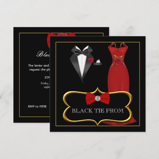 Prom High School Dance Formal Red Black Stropdas Kaart (Voorkant / Achterkant)