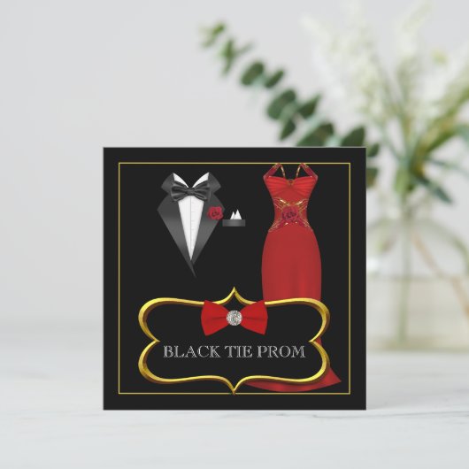 Prom High School Dance Formal Red Black Stropdas Kaart (Staand voorkant)