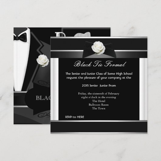 Prom High School Dance Formal White Black Stropdas Kaart (Voorkant / Achterkant)