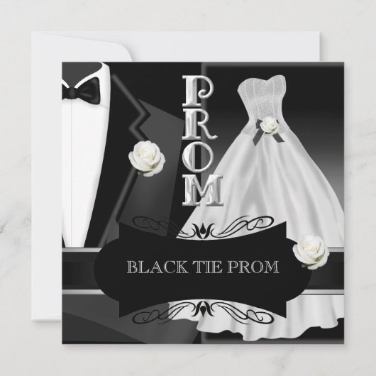 Prom High School Dance Formal White Black Stropdas Kaart (Achterkant)