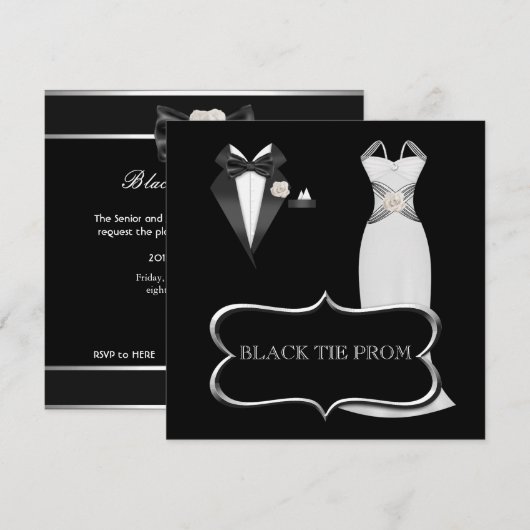 Prom High School Dance Formal White Black Stropdas Kaart (Voorkant / Achterkant)