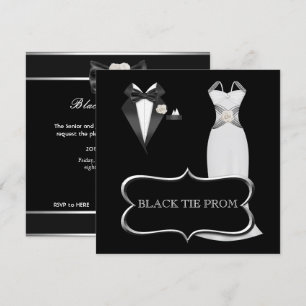 Prom High School Dance Formal White Black Stropdas Kaart