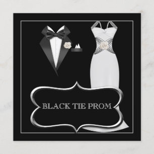Prom High School Dance Formal White Black Stropdas Kaart