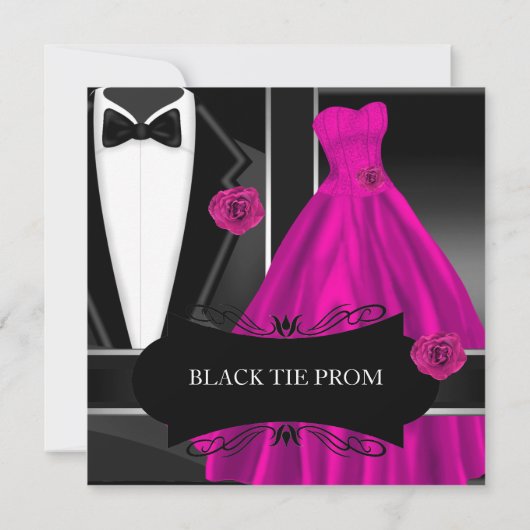 Prom High School Dance Formele Roze Black Stropdas Kaart (Achterkant)