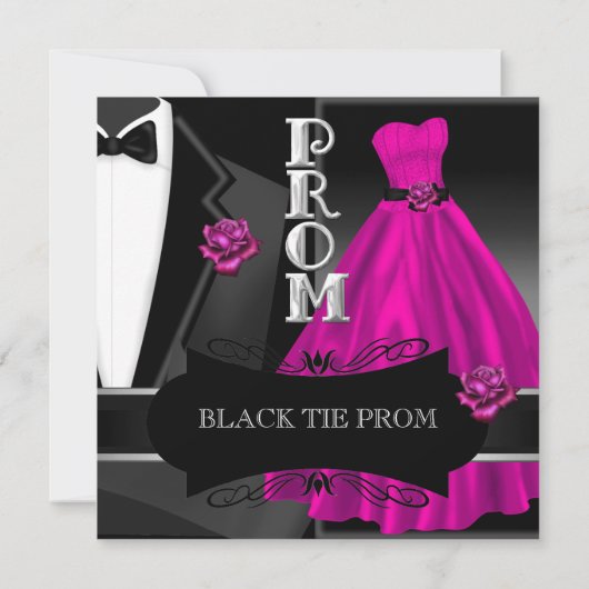 Prom High School Dance Formele Roze Black Stropdas Kaart (Achterkant)