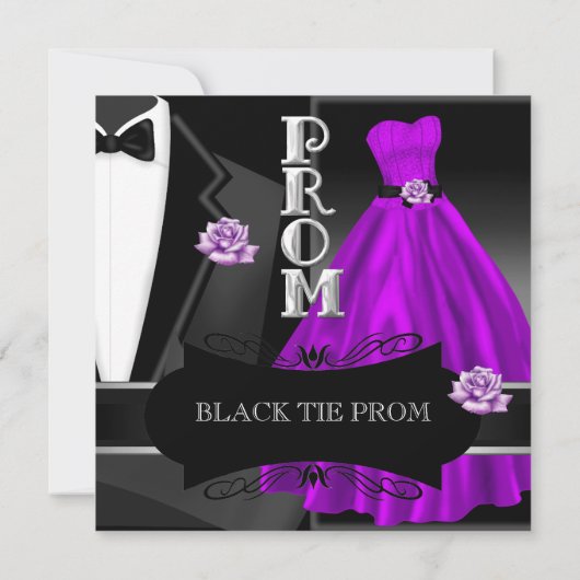 Prom High School Dans Formeel Paarse Zwarte Stropd Kaart (Achterkant)