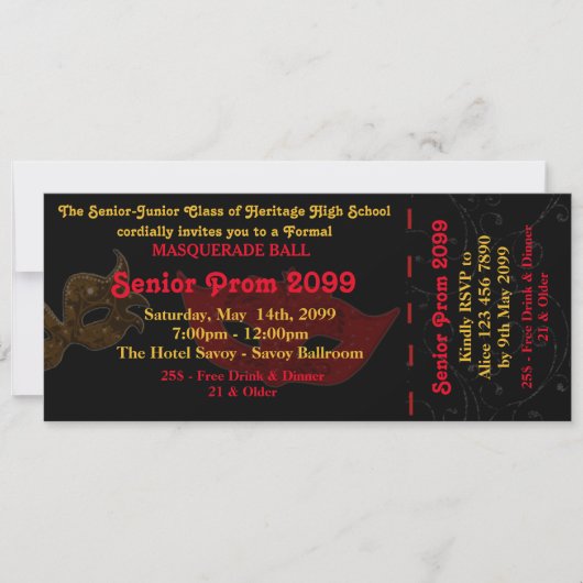 Prom Invitation Ticket Masquerade Style,chic,trend Kaart (Voorkant)