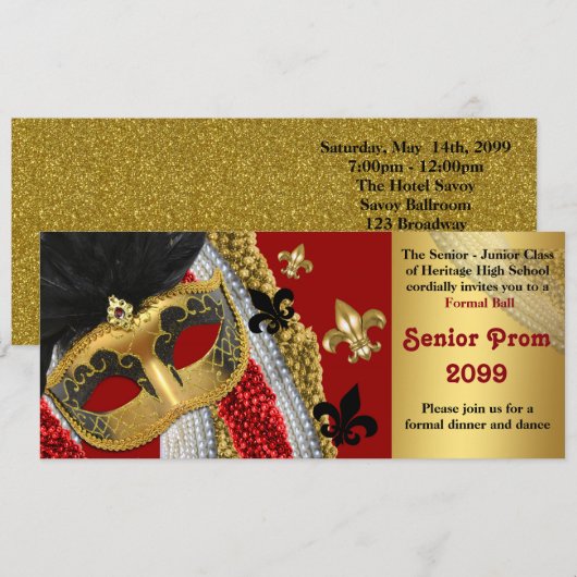 Prom Invitation Ticket style,Masquerade,chic,trend Kaart (Voorkant / Achterkant)