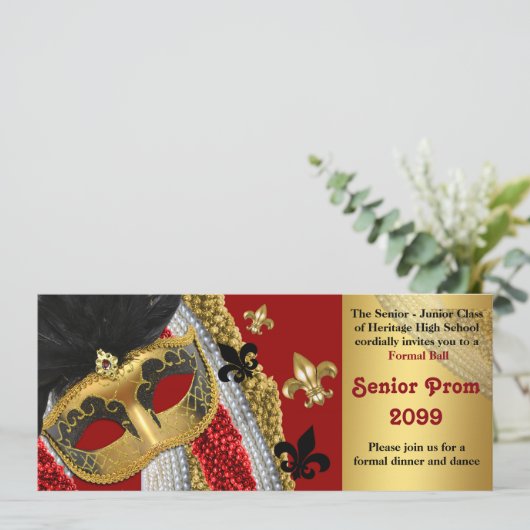 Prom Invitation Ticket style,Masquerade,chic,trend Kaart (Staand voorkant)