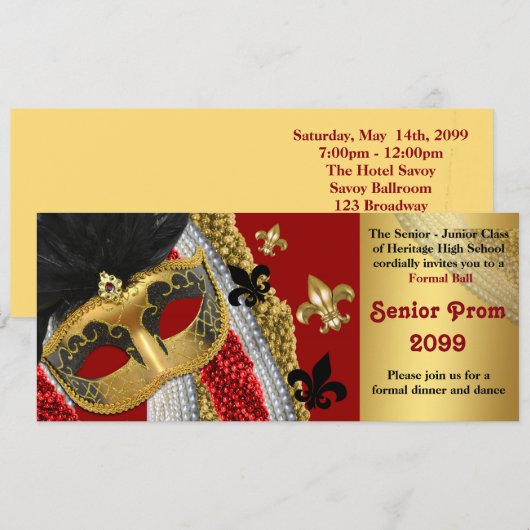 Prom Invitation Ticket style,Masquerade,chic,trend Kaart (Voorkant / Achterkant)