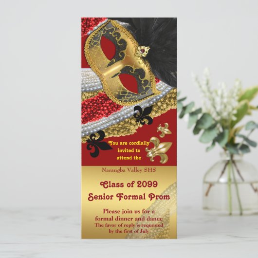 Prom Invitation Ticket style,Prom, masquerade Kaart (Staand voorkant)