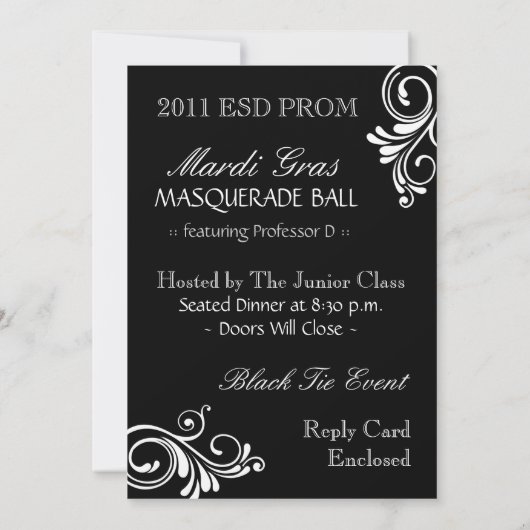 Prom Masquerade Invitation Kaart (Achterkant)