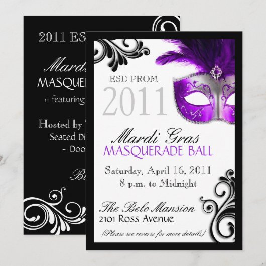 Prom Masquerade Invitation Kaart (Voorkant / Achterkant)