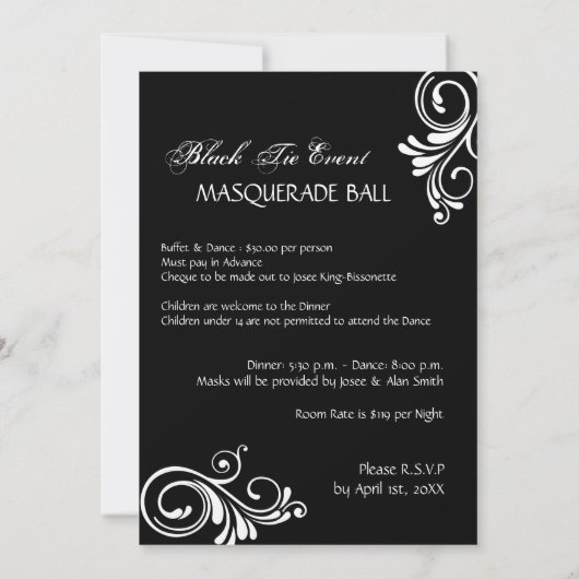 Prom Masquerade Invitation Kaart (Achterkant)