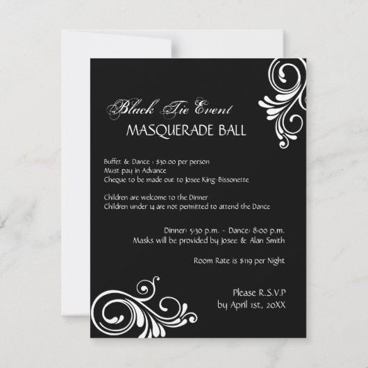 Prom Masquerade Invitation Kaart (Achterkant)