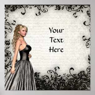 Prom-meisje in een zwarte jurk poster