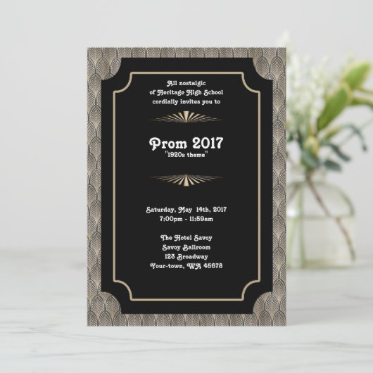 Prom met thema, zwart en goud, geweldige Gatsby Kaart (Staand voorkant)