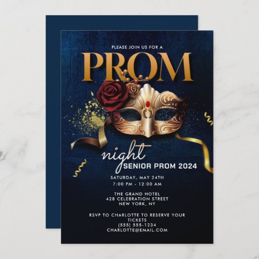 PROM NACHTFEESTUITNODIGING KAART (Voorkant / Achterkant)