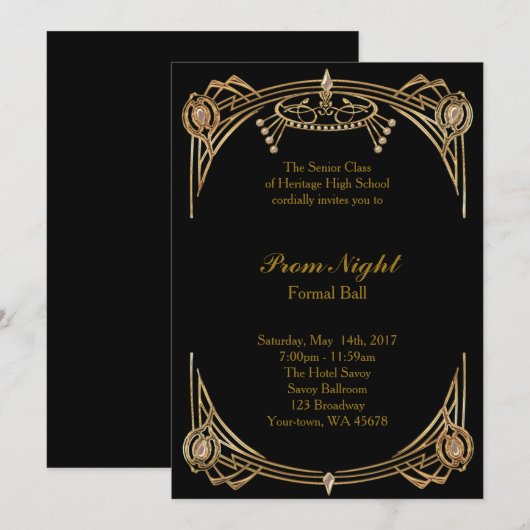 Prom Night, Formal Ball, zwart goud Kaart (Voorkant / Achterkant)