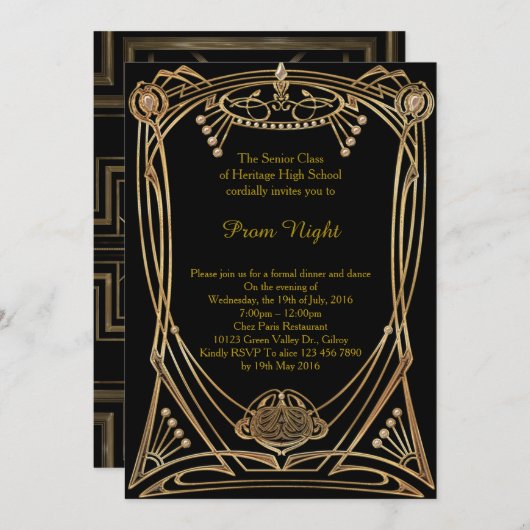 Prom Night, rijk terug goud, geweldige Gatsby Kaart (Voorkant / Achterkant)